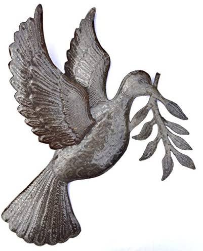 Dove of Peace, Haitian Metal Wall Art, Fair Trade 17" x 17" Indoor Outdoor Garden Decor Haitian