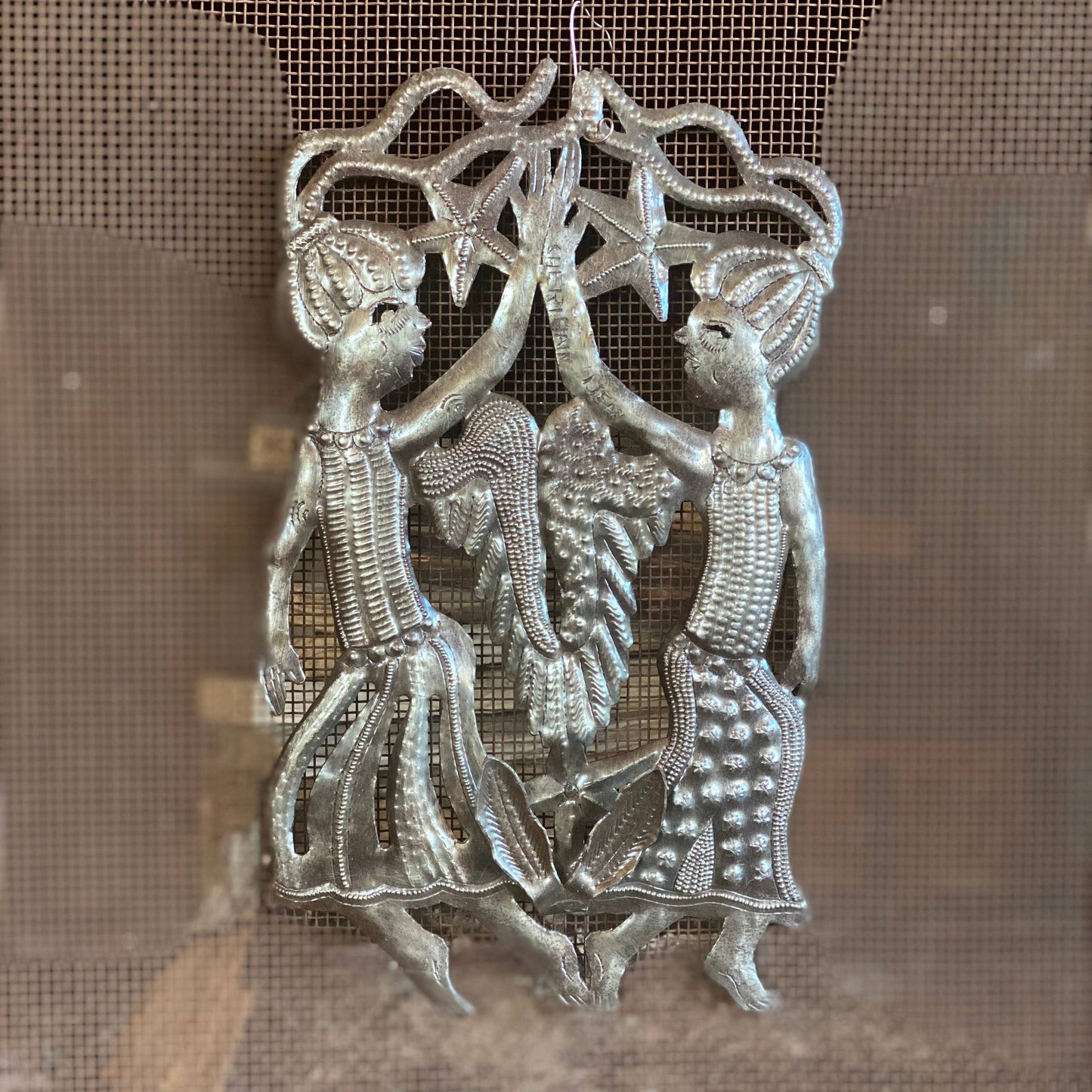 9" x 15" Twin Angels,Sisters, Bring Luck, Haitian Metal Art